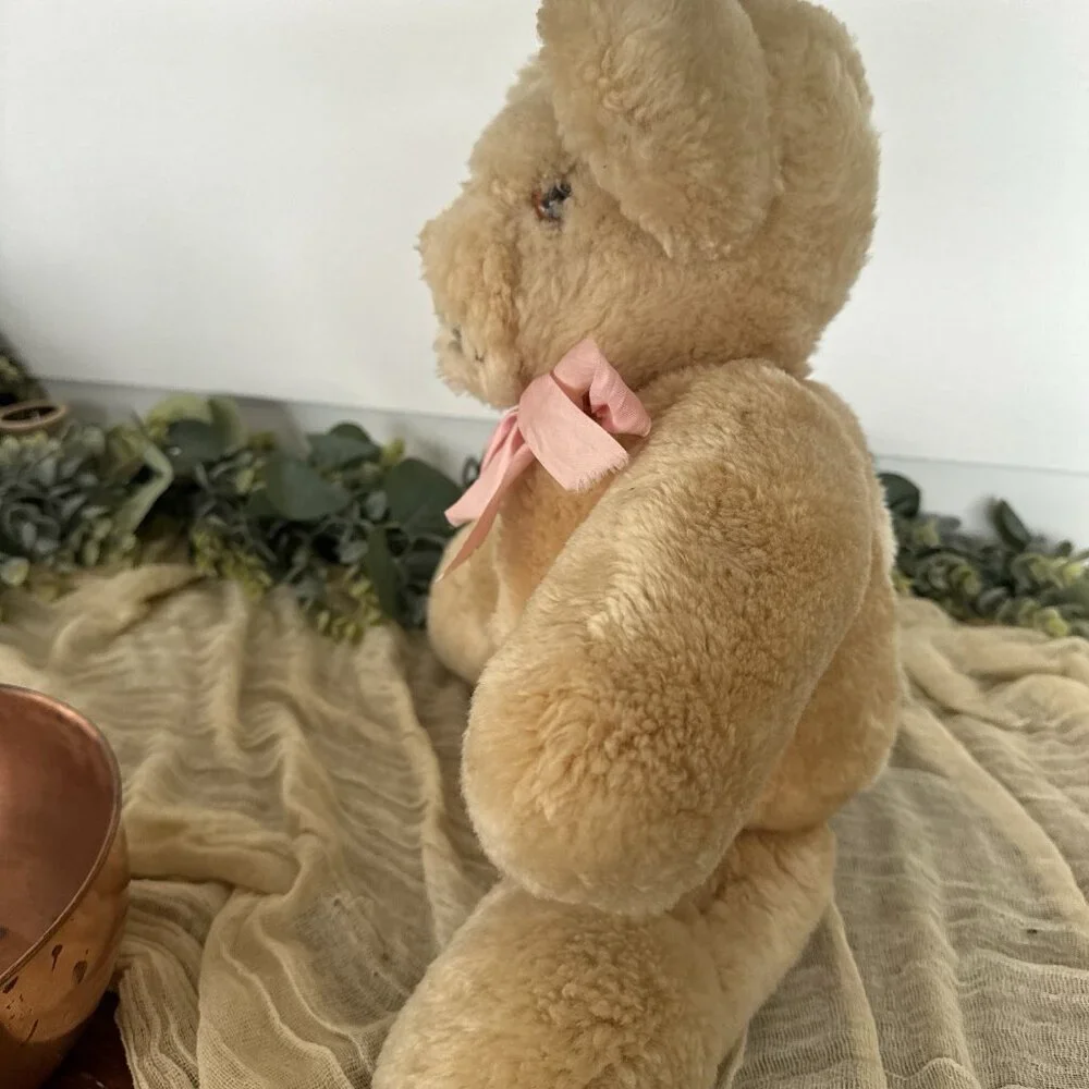 19” Vintage Petkin Jointed Teddy Bear Growler England Leather Nose‎ Blonde Soft